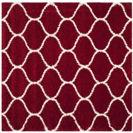Safavieh 9 x 9 ft. Hudson Shag Power Loomed Square Area Rug; Red & Ivory SGH280R-9SQ